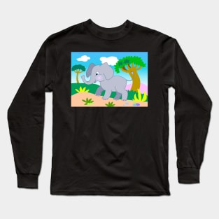 cheerful cartoon elephant in the jungle Long Sleeve T-Shirt